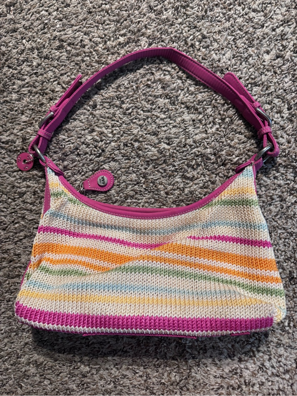 The Sak Pink-Trim Knit Multicolor Striped Shoulder Bag